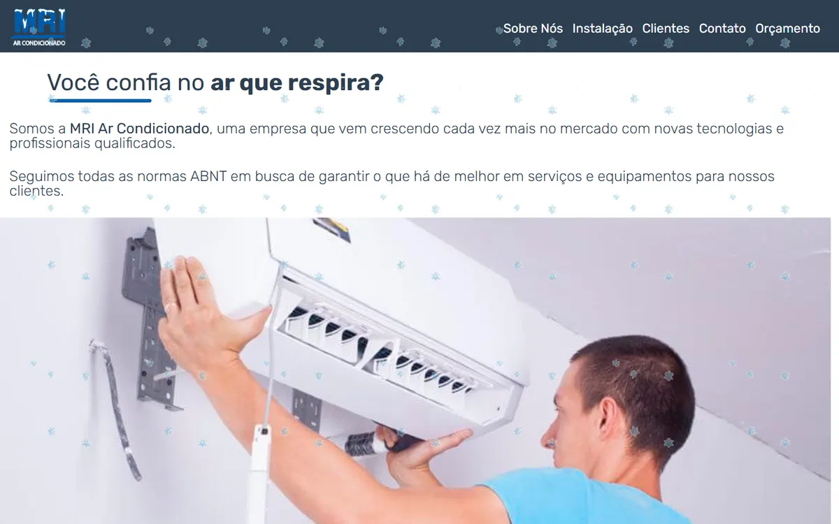 Site da MRI Ar Condicionado no computador, criado pela GHub