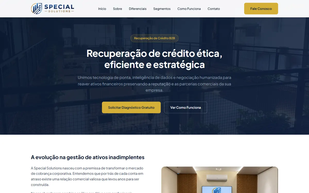 Site da Special Solutions no computador, criado pela GHub