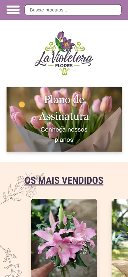 Site da La Violetera Flores no celular